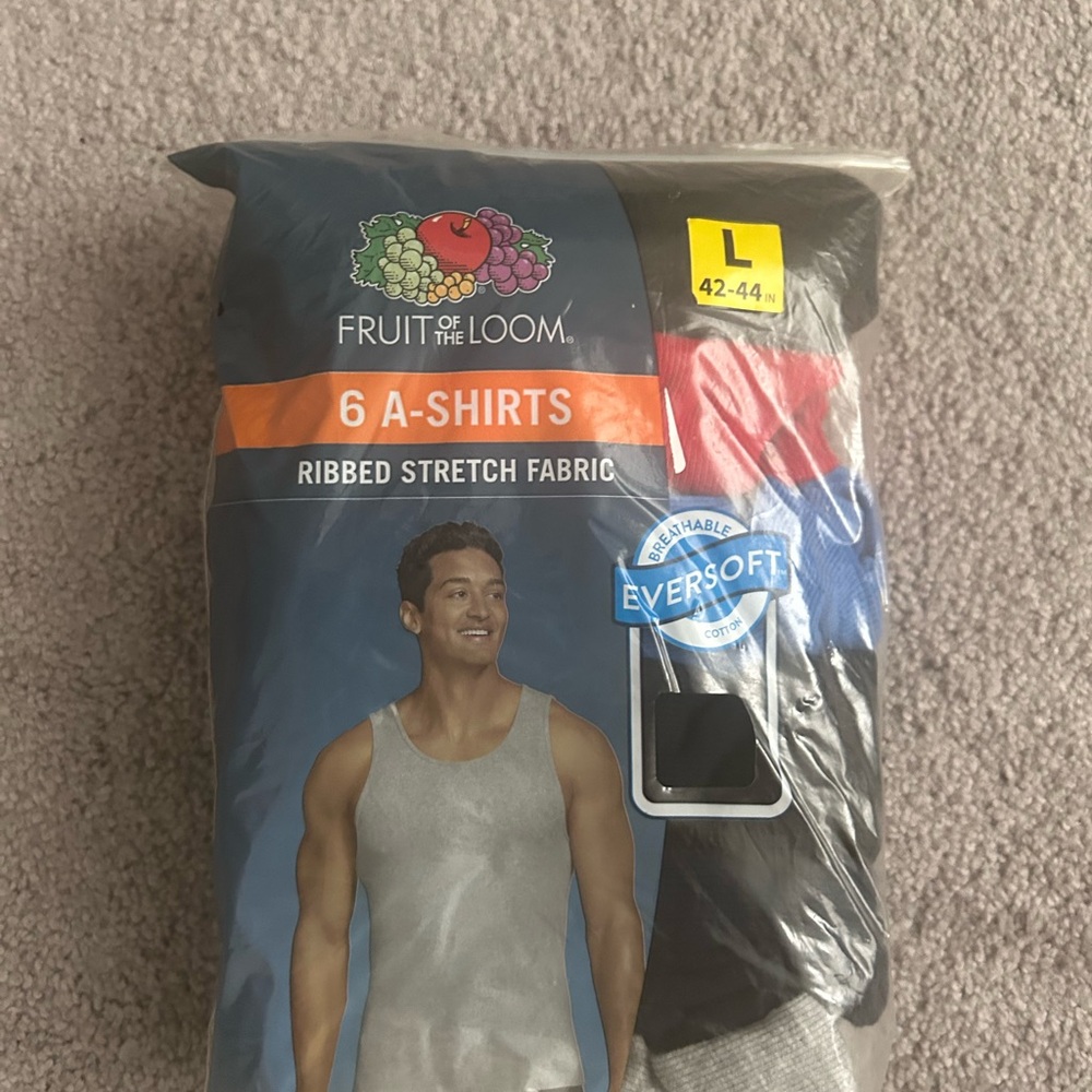 Men’s Fruit of the Loom Tank Top Multi-Color A-Shirts Pack, Size L
